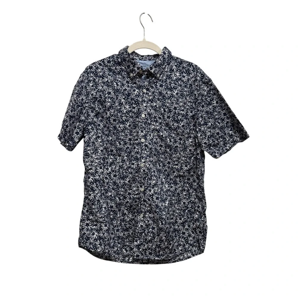 Banana Republic Men's m Slim-fit Luxe Poplin Shirt Navy white Fourth of July EUC